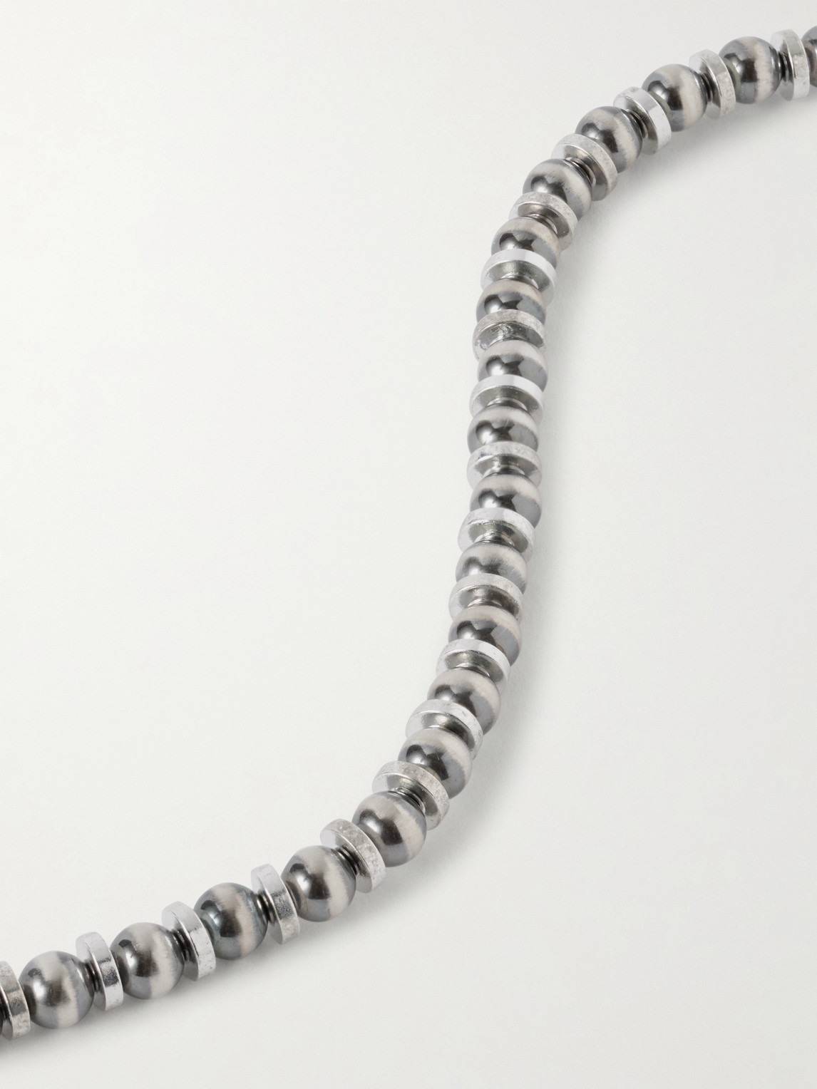 Mikia Silver Hematite Beaded Necklace In Silver