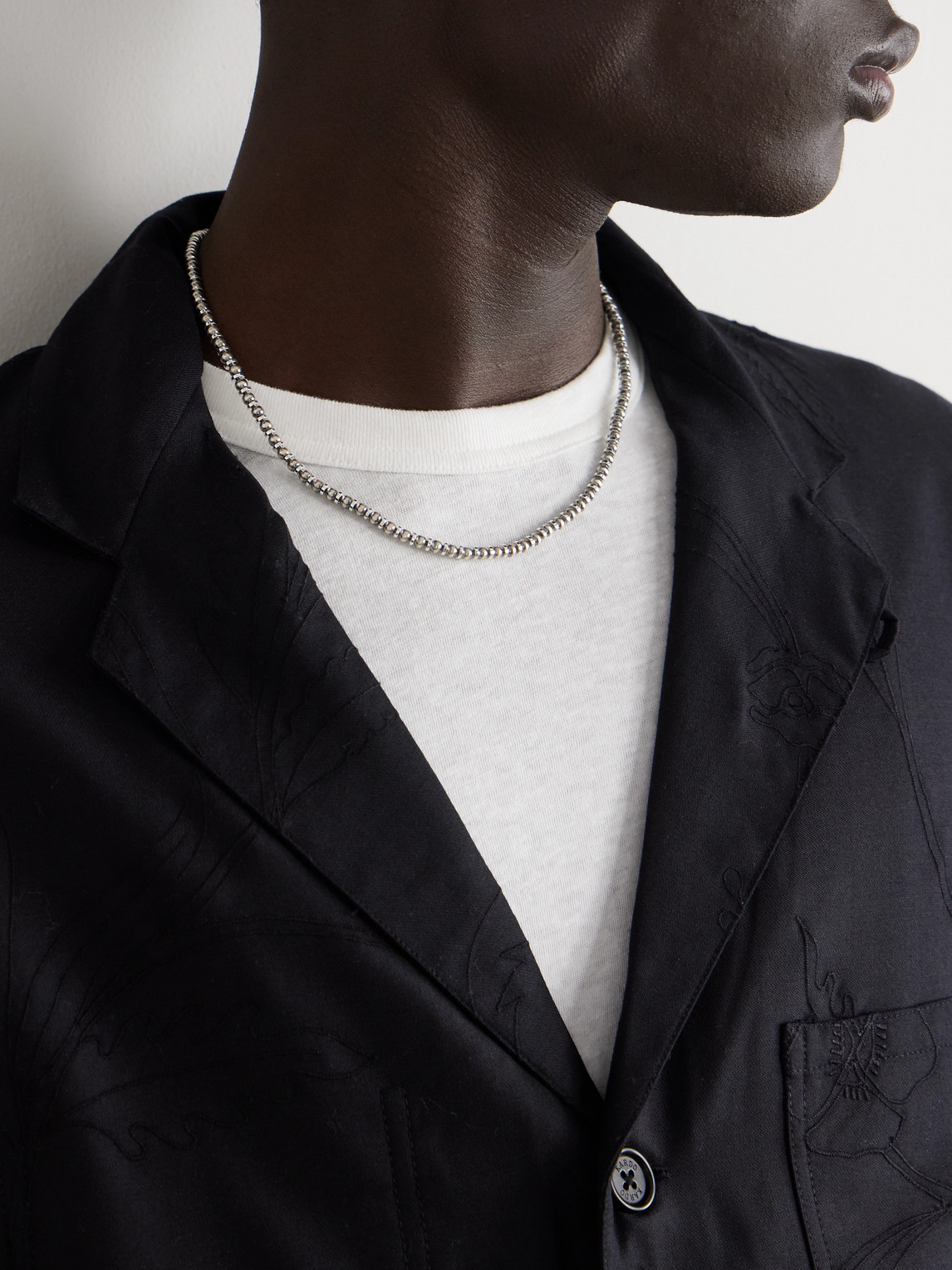 Mikia Silver Hematite Beaded Necklace In Silver