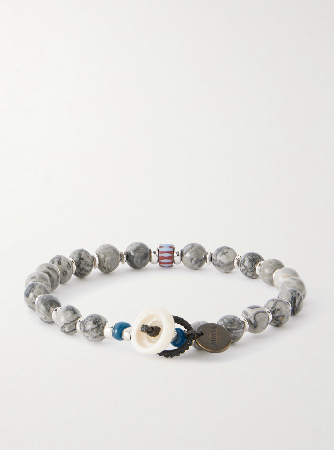  Mikia - Sterling Silver, Jasper And Shell Beaded Bracelet - Men - Gray - M 