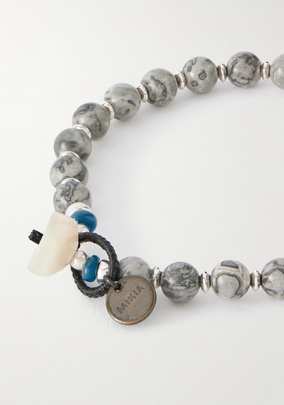  Mikia - Sterling Silver, Jasper And Shell Beaded Bracelet - Men - Gray - M 
