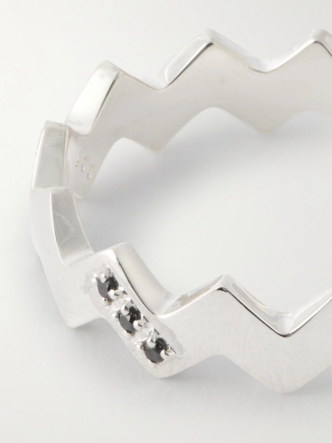 Mikia Snake Sterling Silver Diamond Ring In Silver