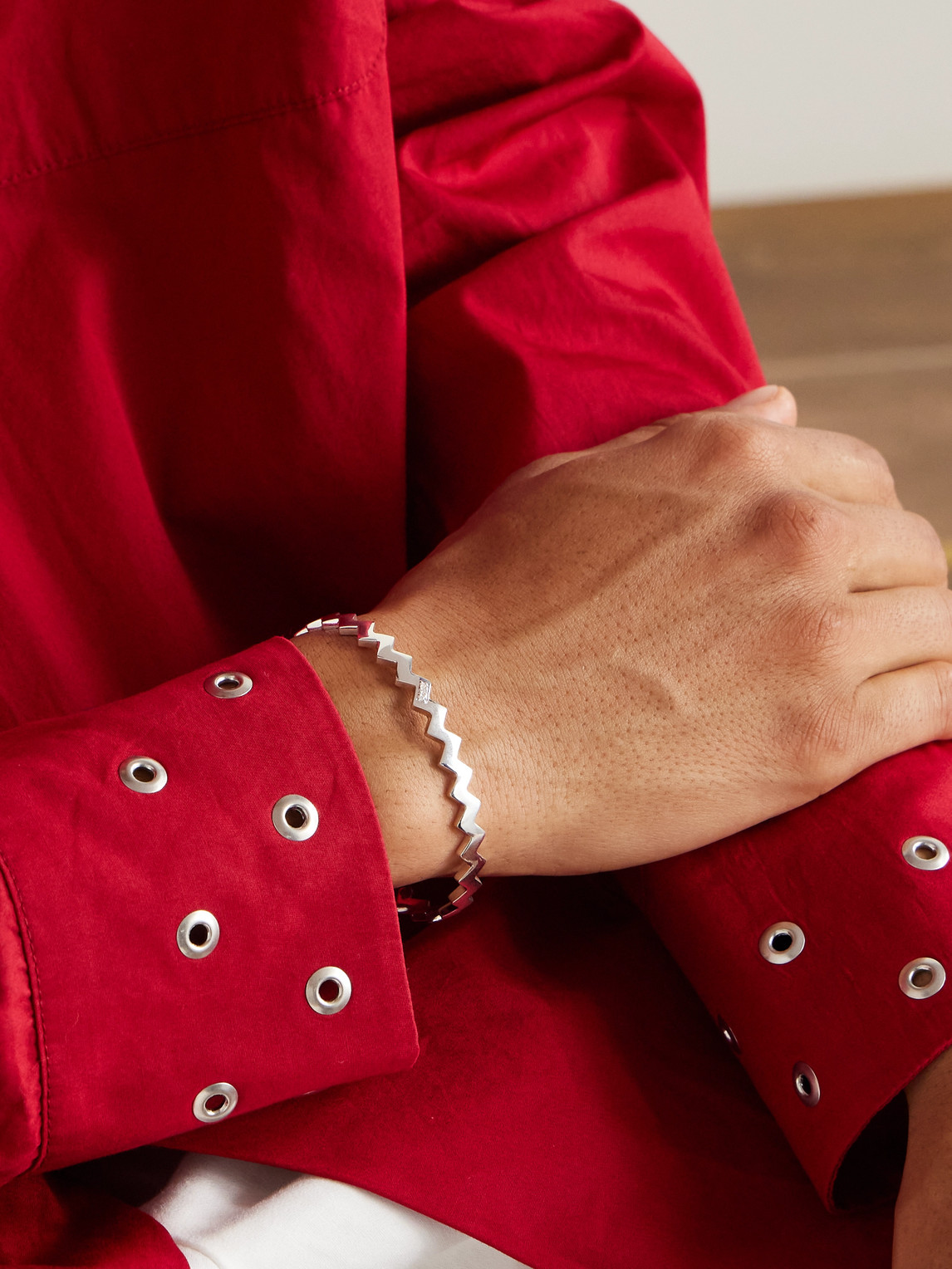 Mikia Sterling Silver Diamonds Bangle In Silver