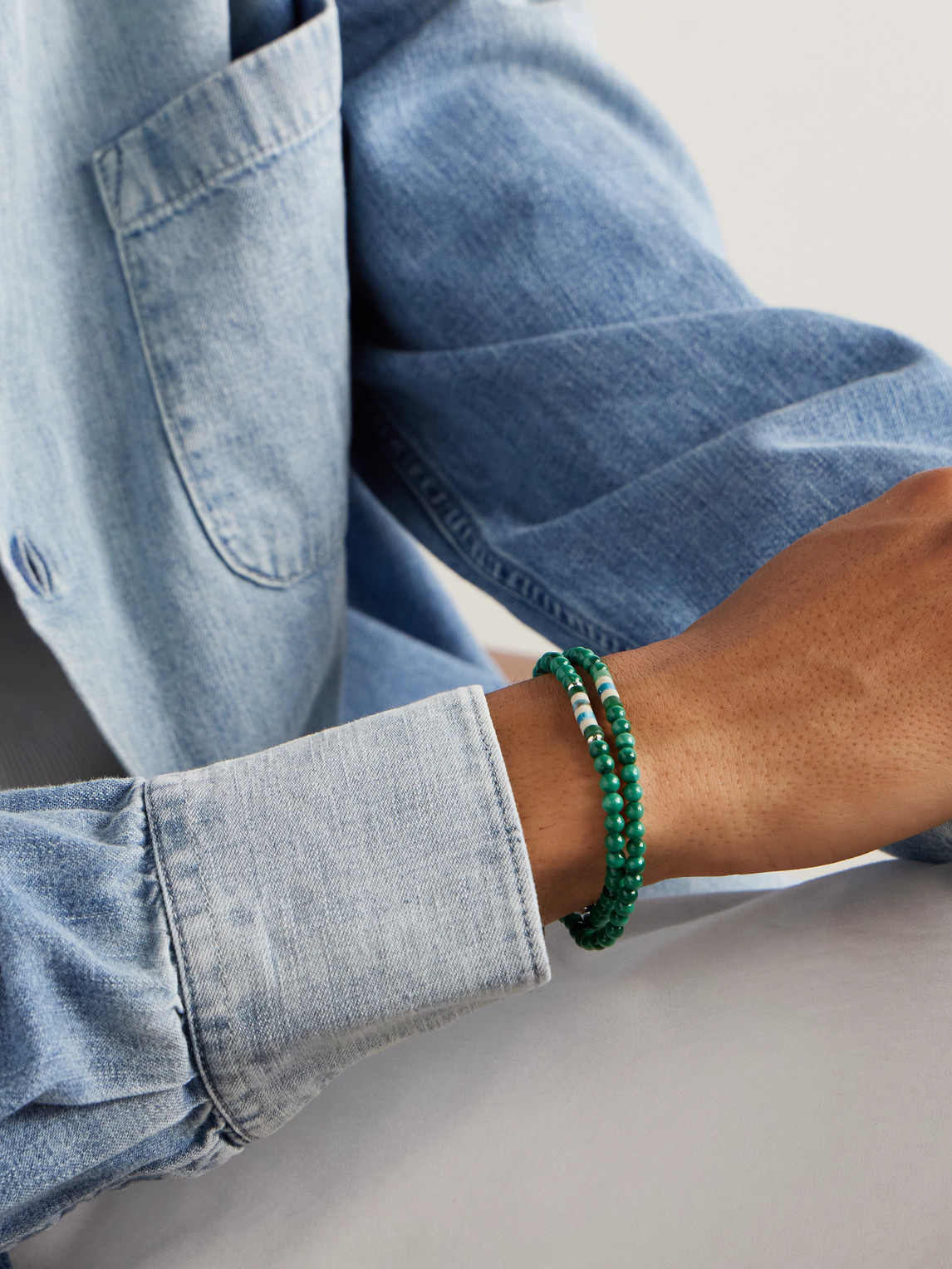 Mikia Sterling Silver Malachite Bracelet In Green