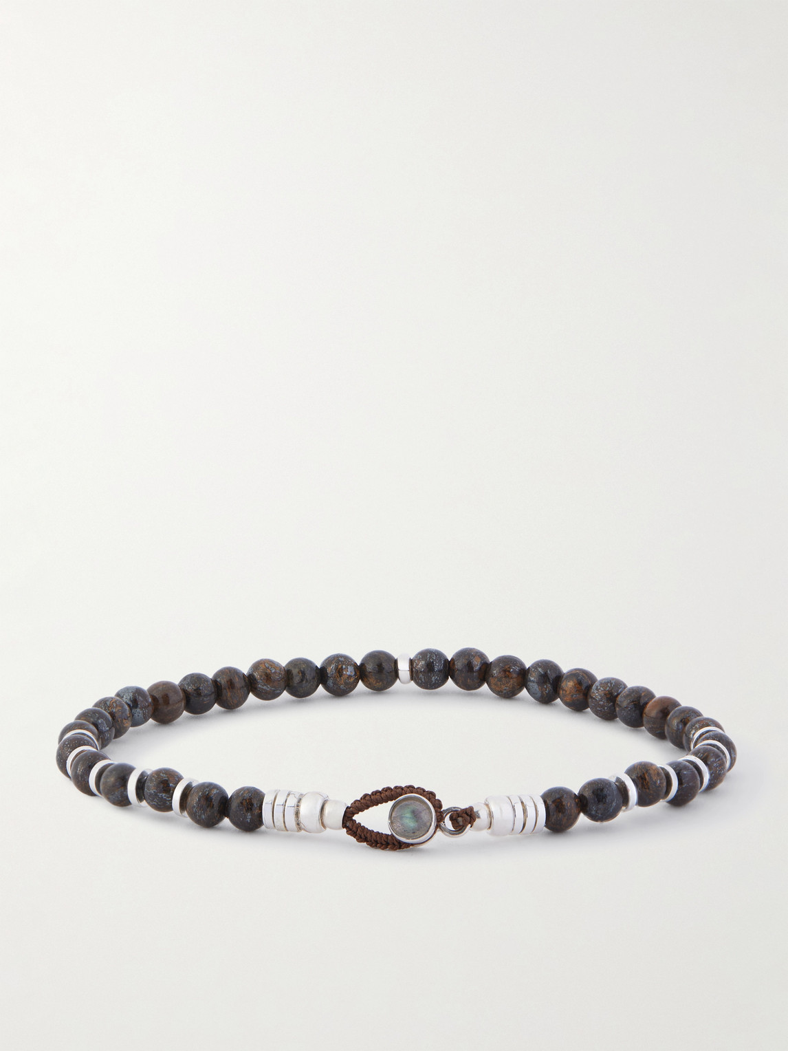Mikia Circle4 Sterling Silver, Labradorite And Bronzite Beaded Bracelet In Brown