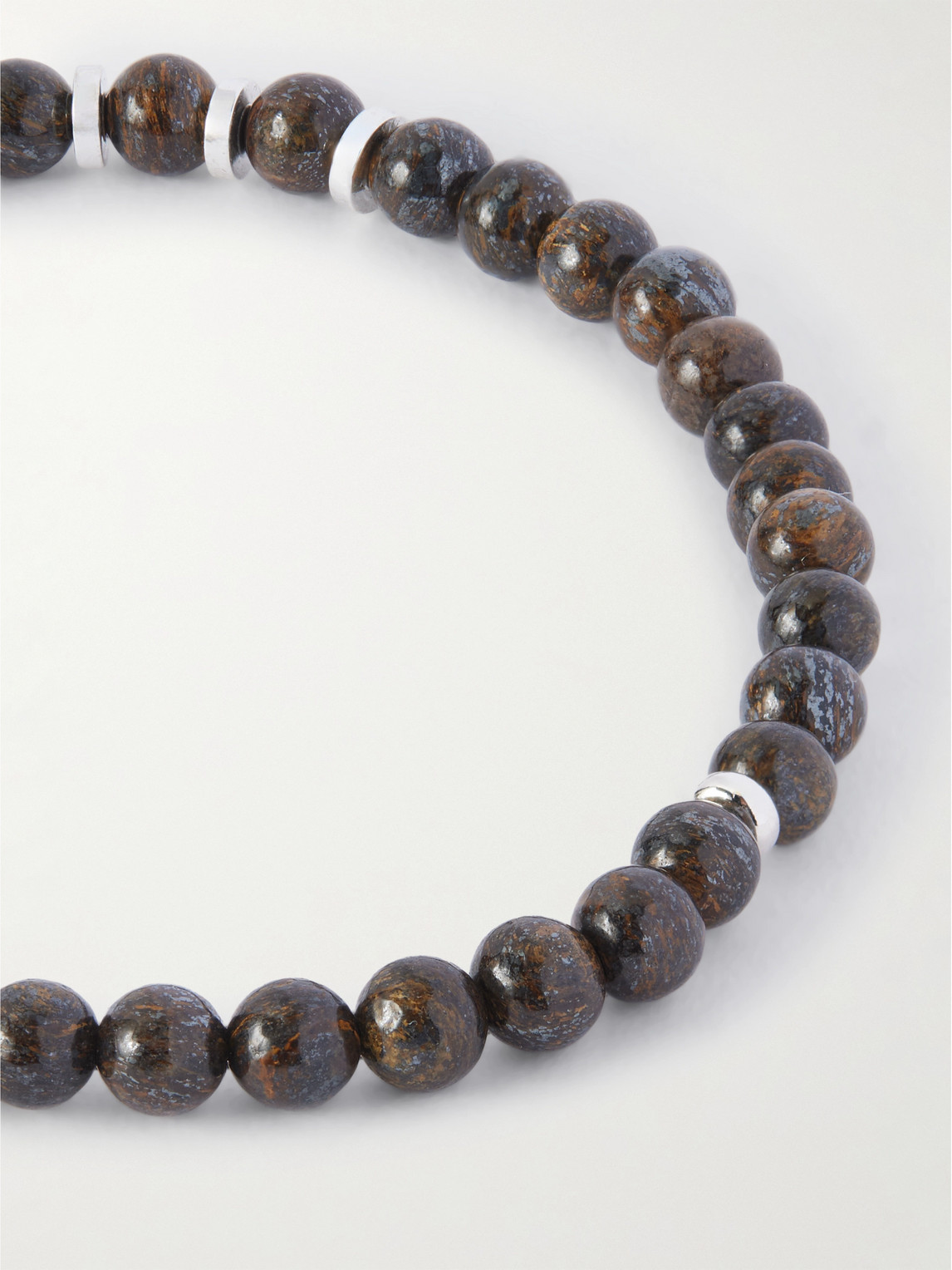 Mikia Circle4 Sterling Silver, Labradorite And Bronzite Beaded Bracelet In Brown