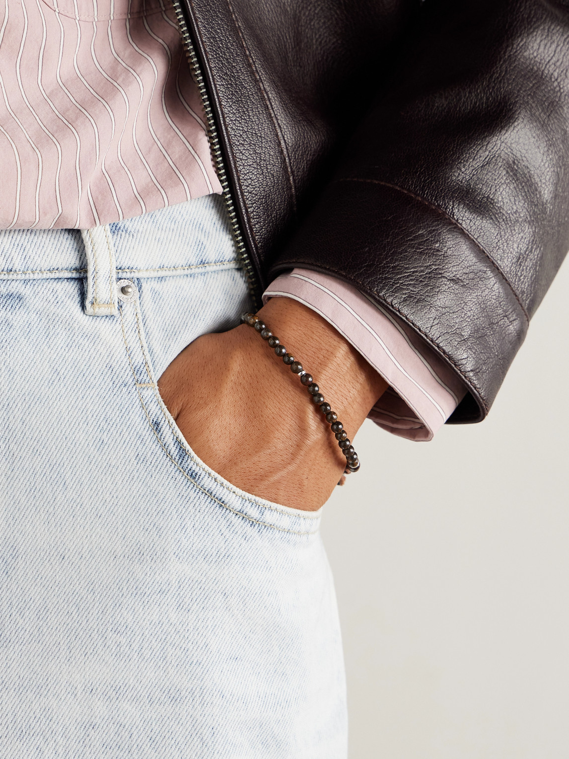 Mikia Circle4 Sterling Silver, Labradorite And Bronzite Beaded Bracelet In Brown