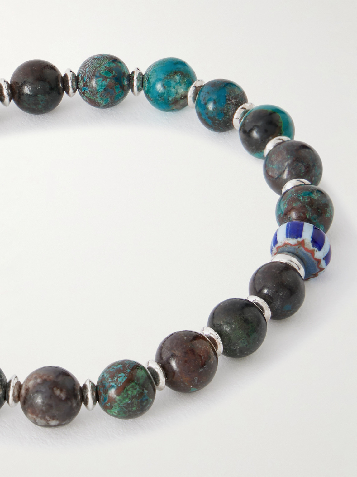  Mikia - Sterling Silver, Chrysocolla And Shell Beaded Bracelet - Men - Silver - M 