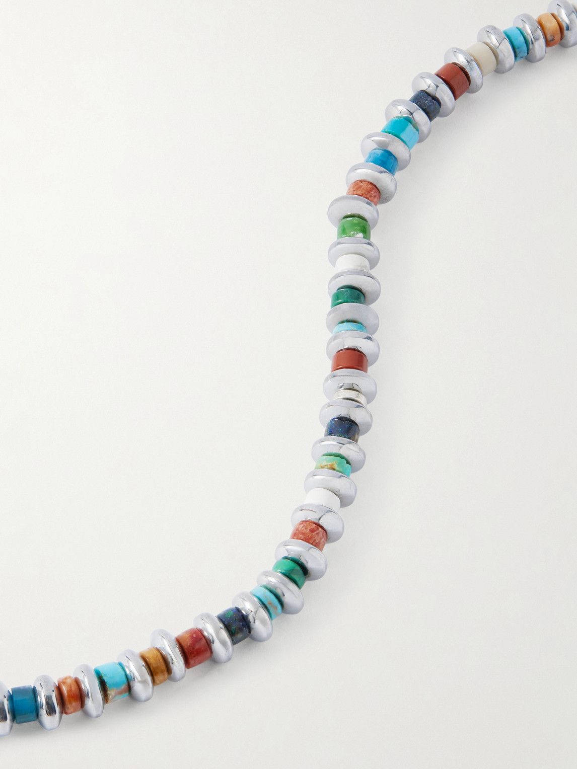 Mikia - Silver Multi-stone Beaded Necklace - Men - Silver 