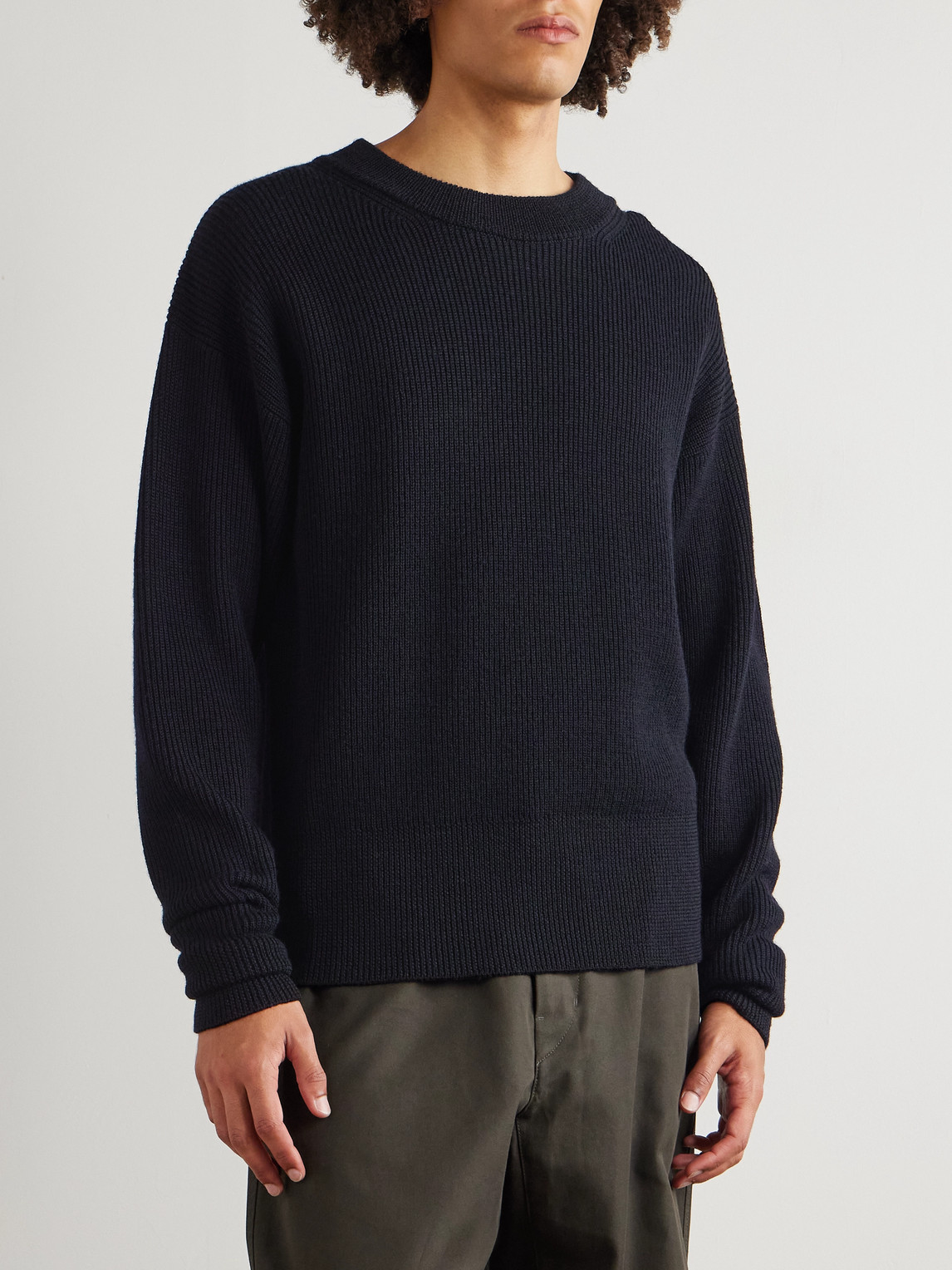 Lemaire Ribbed Virgin Wool Sweater In Black