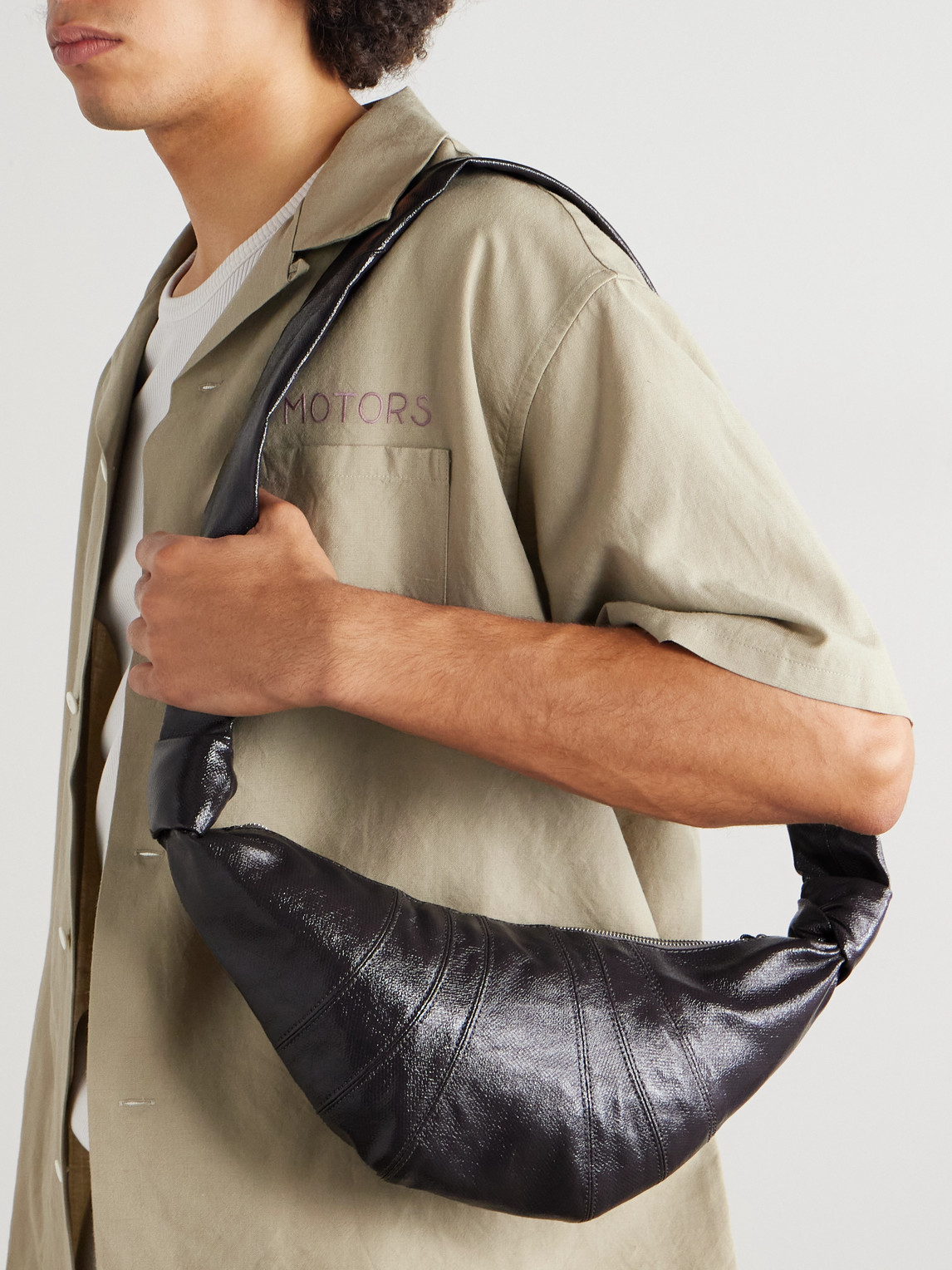 Lemaire Croissant Small Coated-cotton Messenger Bag In Black