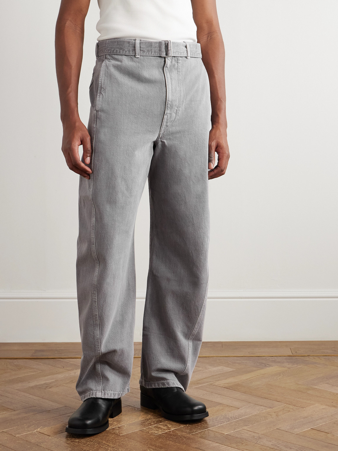 Lemaire Twisted Wide-leg Belted Jeans In Gray