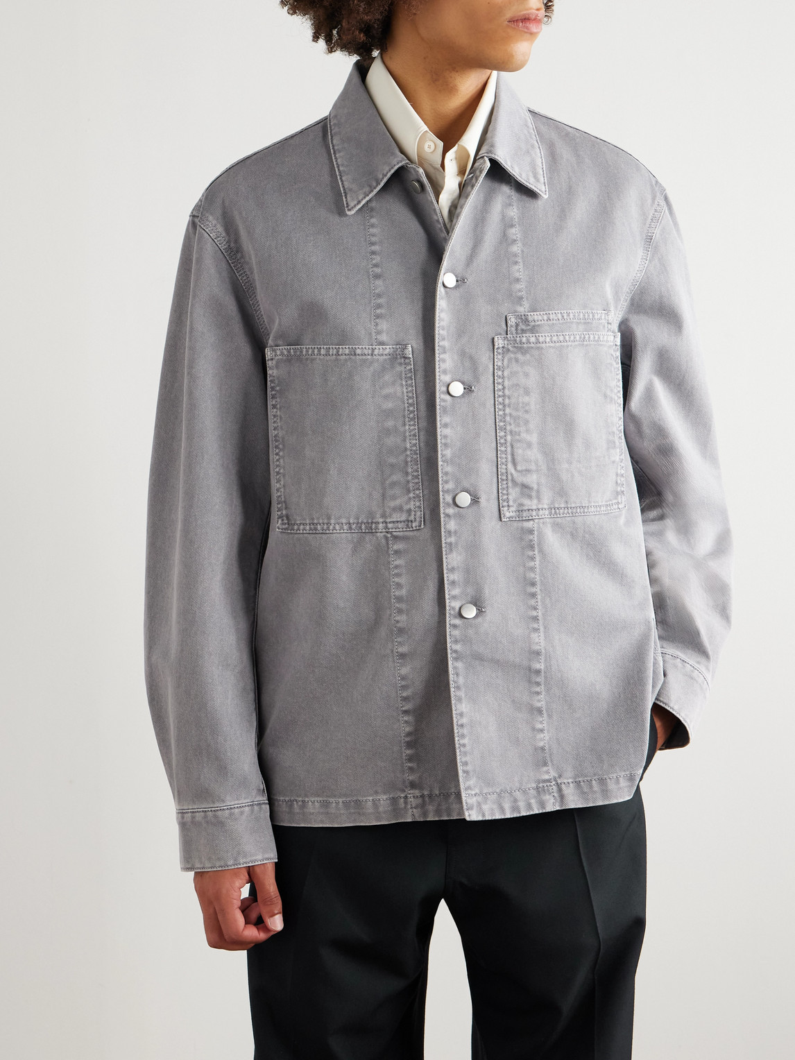 Lemaire Patch-pocket Denim Overshirt In Gray
