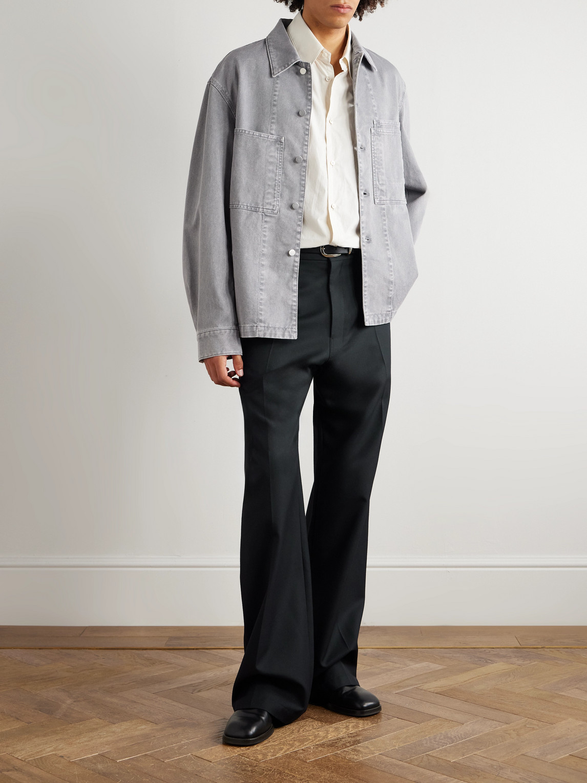 Lemaire Patch-pocket Denim Overshirt In Gray