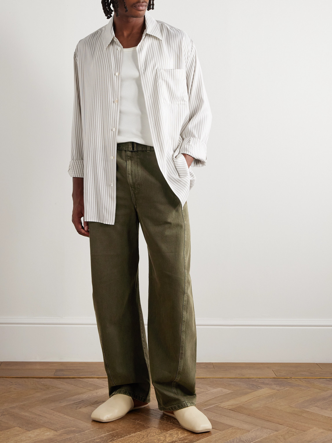 Lemaire Twisted Wide-leg Belted Jeans In Green