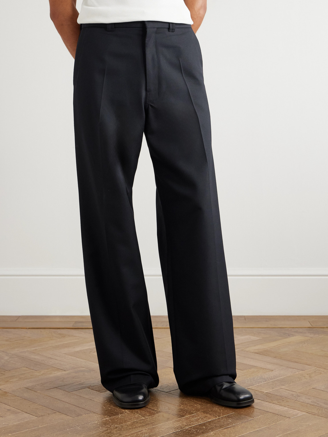 Lemaire Wide-leg Wool-twill Suit Trousers In Black