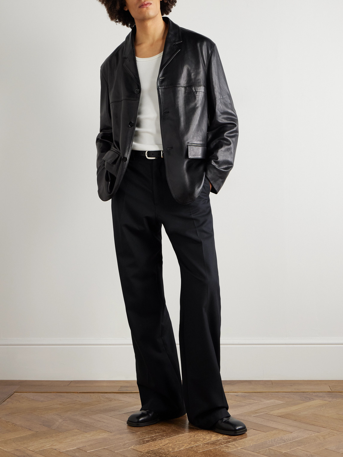Lemaire Wide-leg Wool-twill Suit Trousers In Black