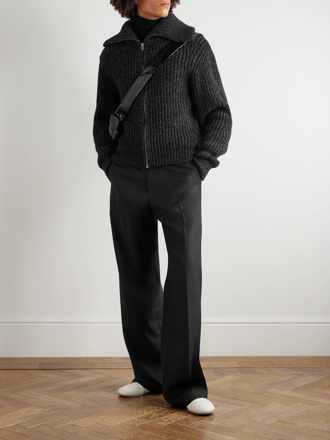 Lemaire Ribbed Alpaca And Yak-blend Cardigan In Black