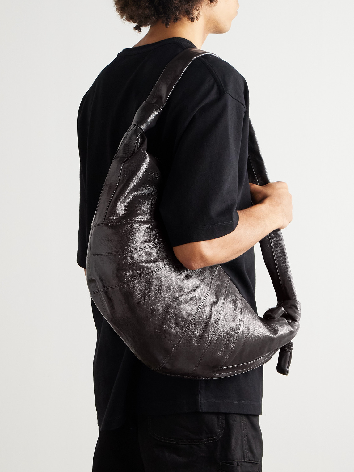 Lemaire Croissant Large Coated-cotton Messenger Bag In Gray