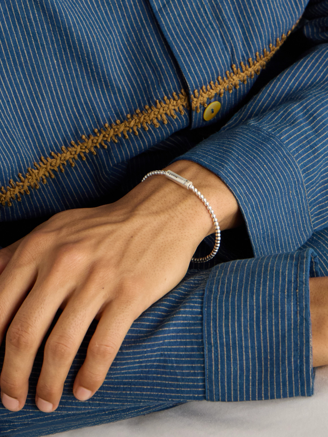 Le Gramme 11g Recycled Sterling Silver Beaded Bracelet In Metallic