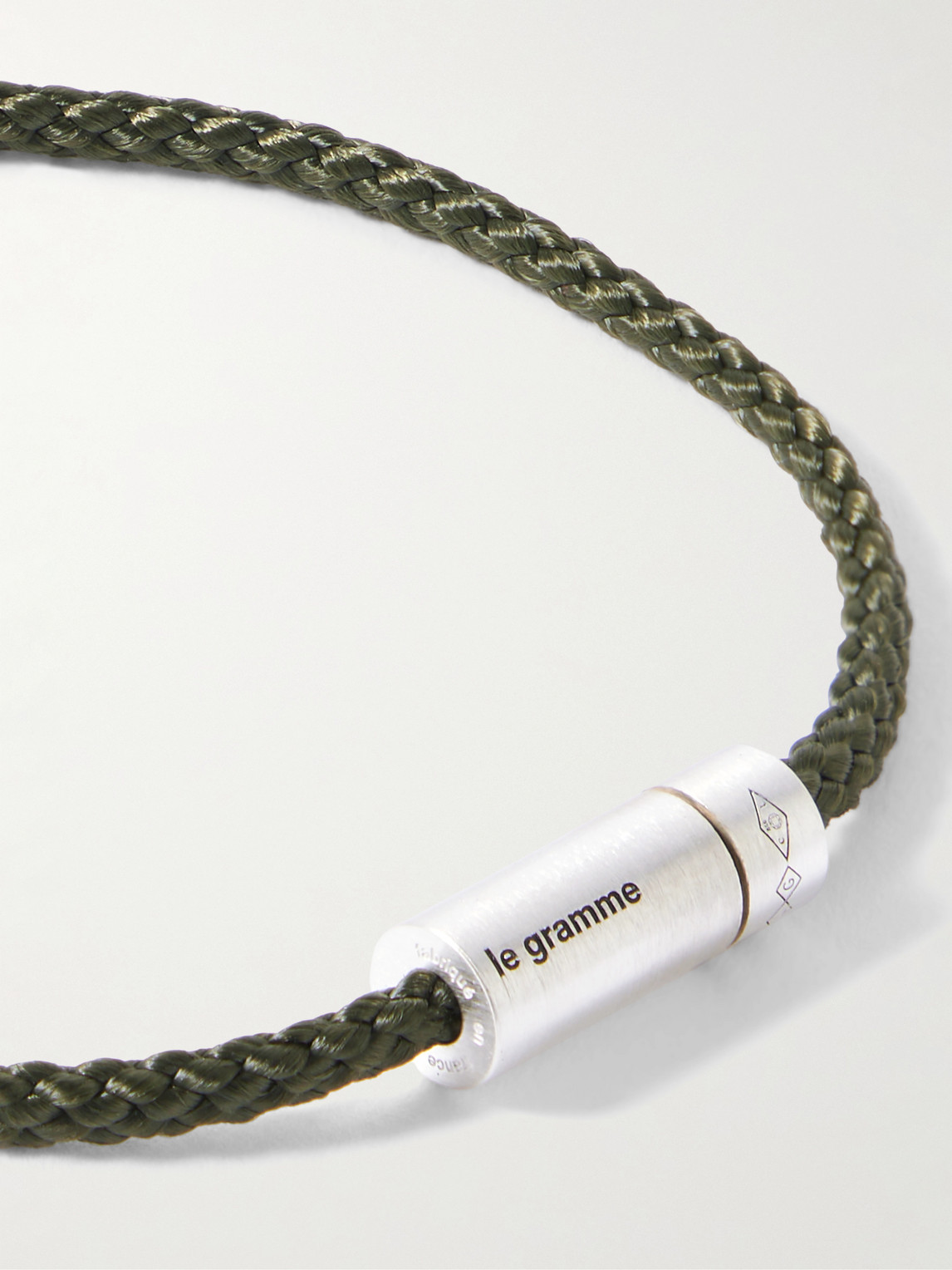 Le Gramme 7g Nato Sterling Silver And Cord Cable Bracelet In Green