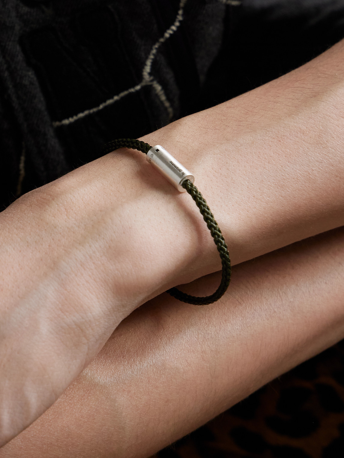 Le Gramme 7g Nato Sterling Silver And Cord Cable Bracelet In Green