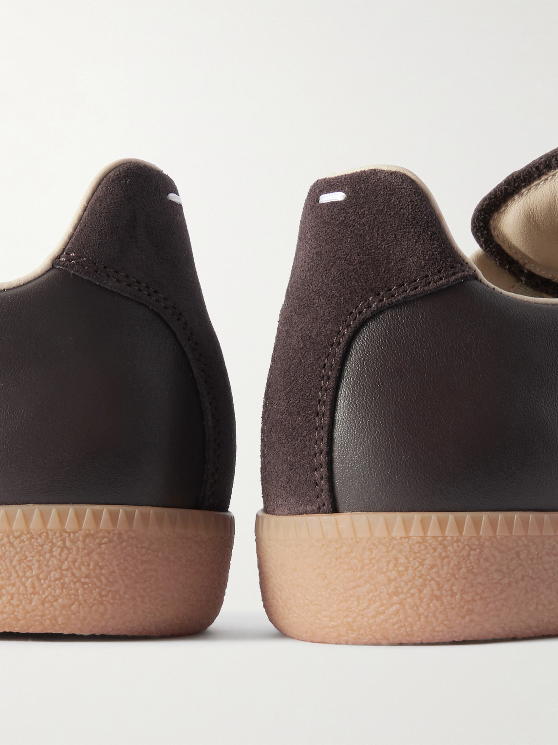 Maison Margiela Low Top Leather Sneakers With Round Toe In Brown