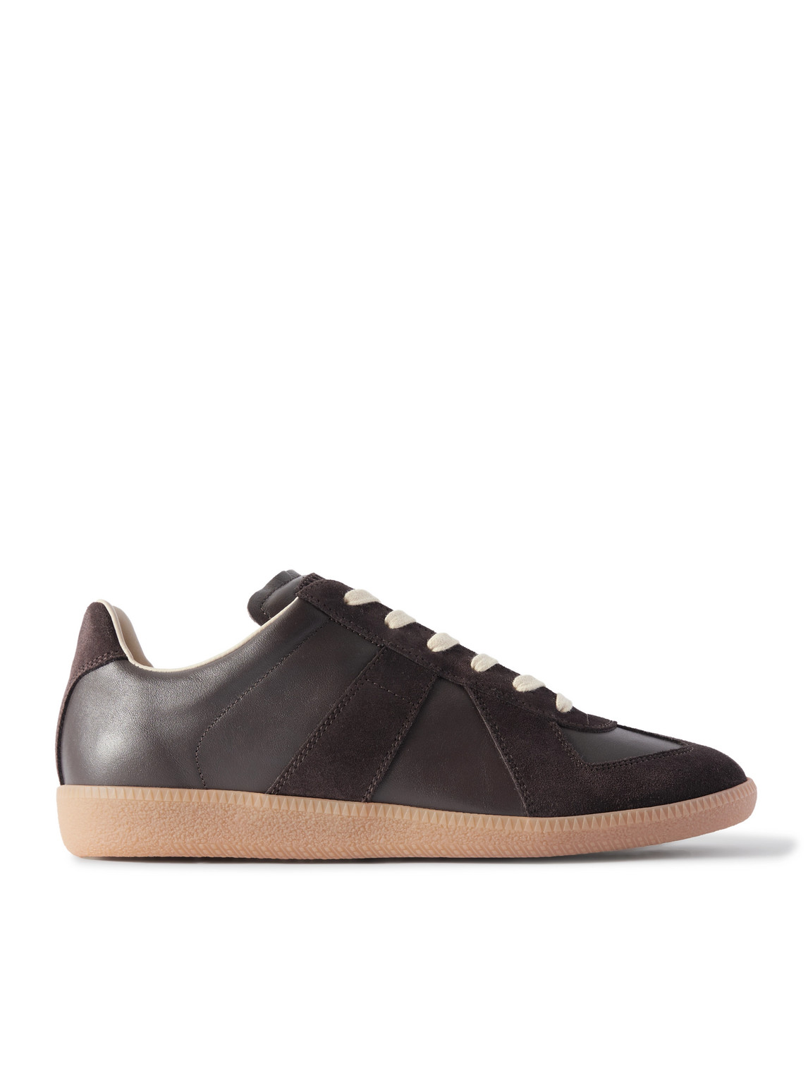 Maison Margiela Low Top Leather Sneakers With Round Toe In Brown