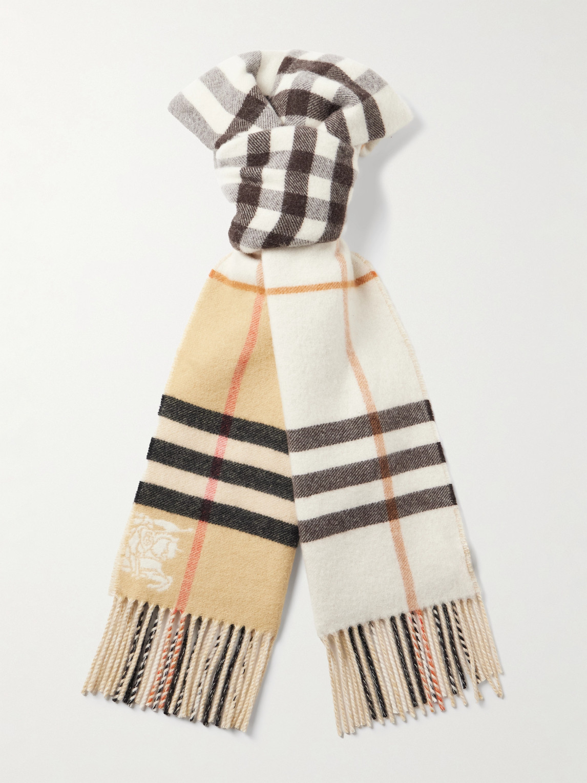 Burberry Fringed Checked Cashmere Scarf