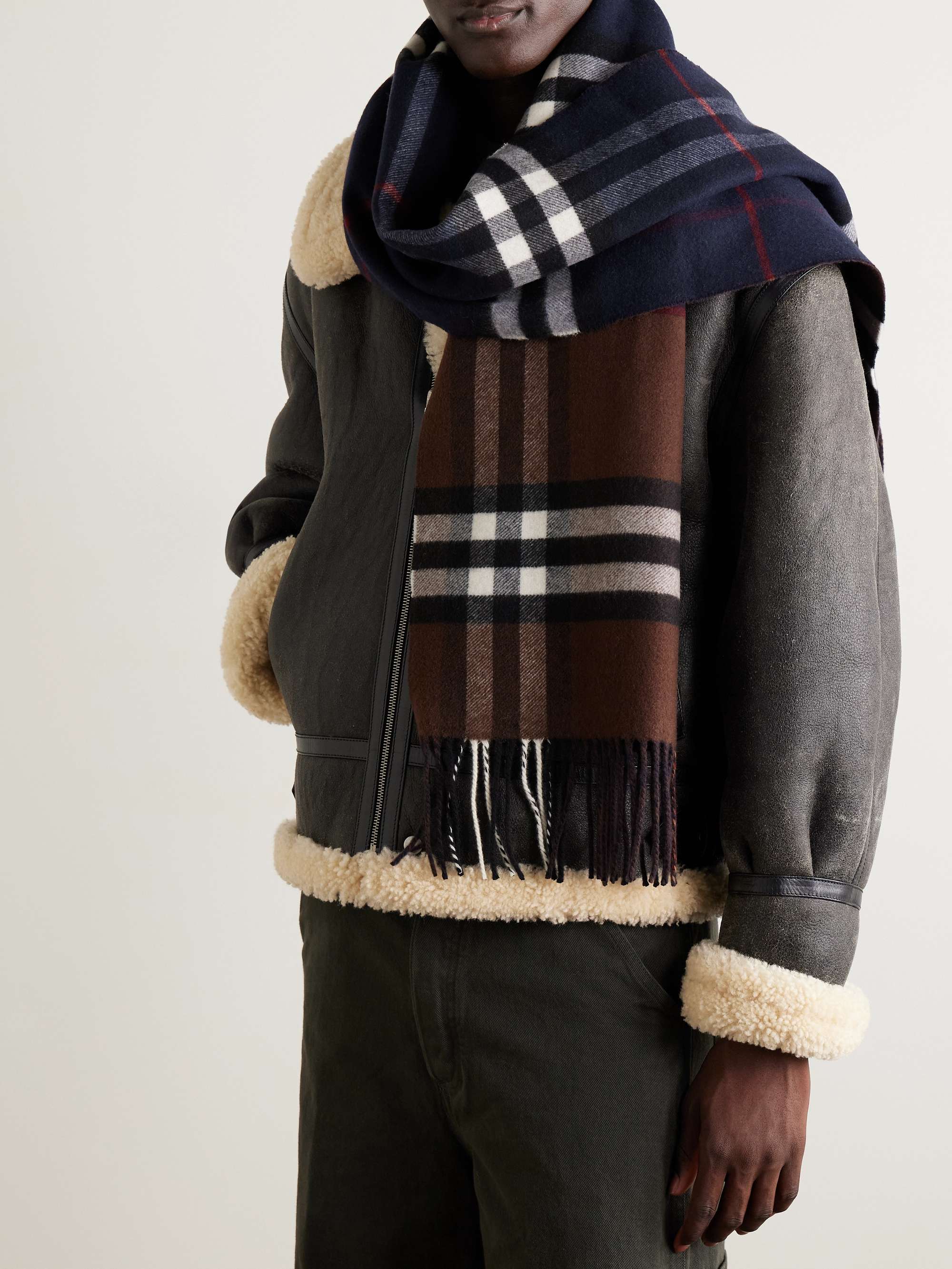 BURBERRY チェック柄マフラー フリンジ付き BURBERRY カシミヤ マフラー チェック柄 フリンジ付き