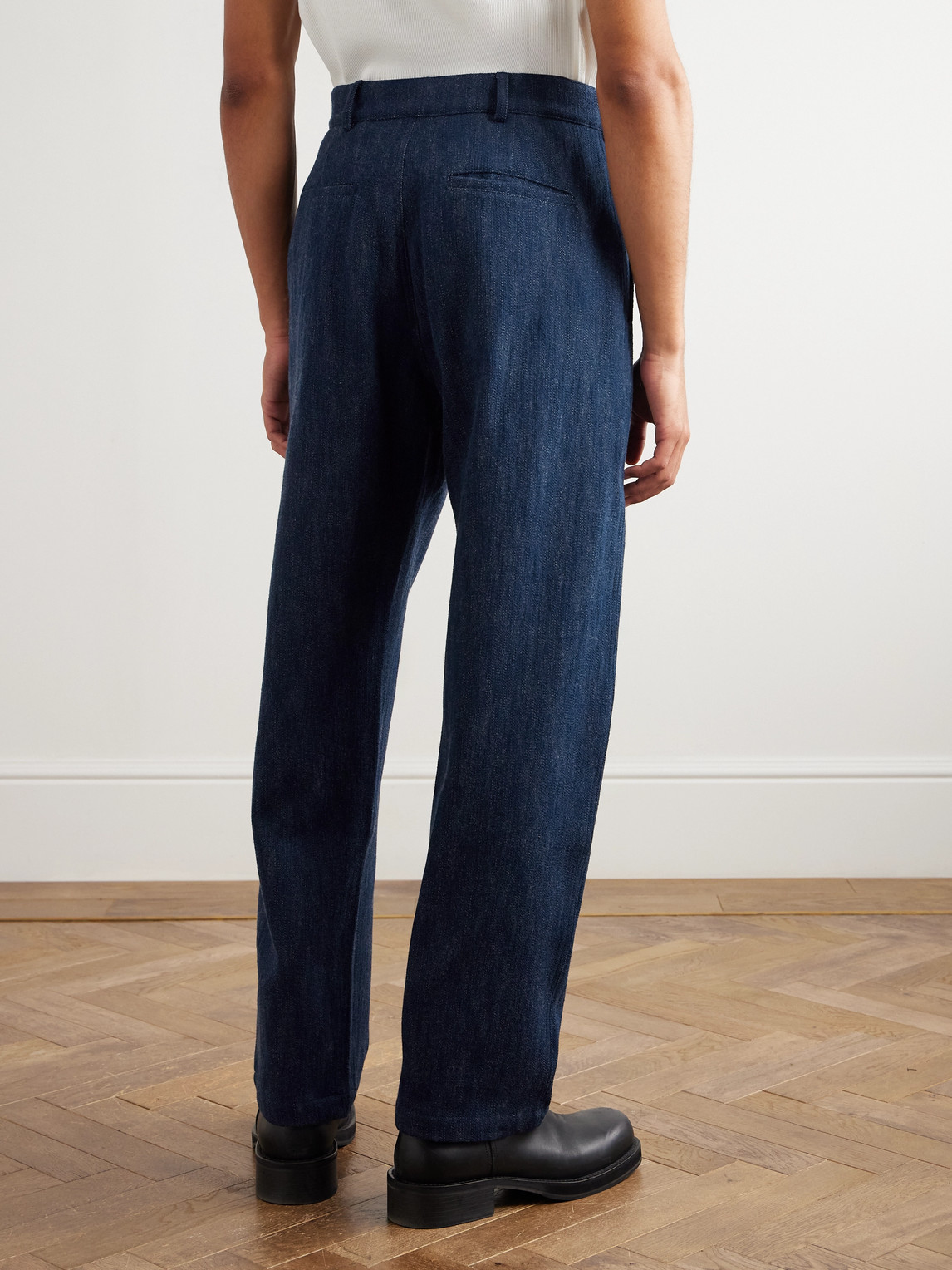 De Bonne Facture Balloon Tapered Cotton And Virgin Wool-blend Trousers In Blue