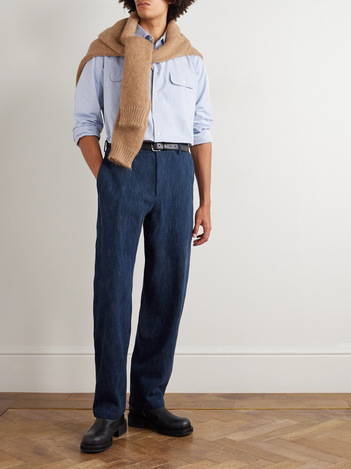 De Bonne Facture Balloon Tapered Cotton And Virgin Wool-blend Trousers In Blue