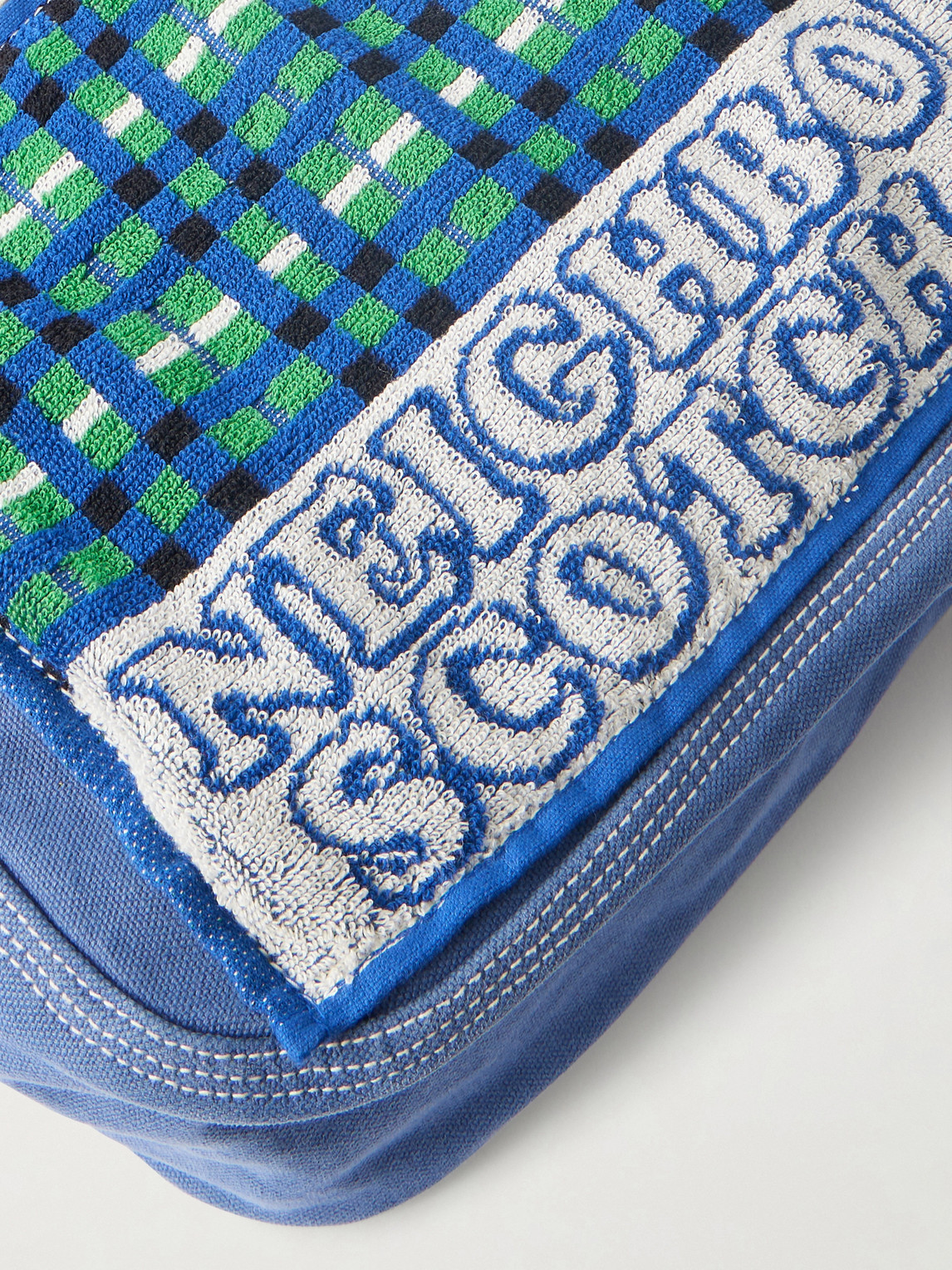 Neighborhood Newspaper Mod Appliquéd Terry-trimmed Cotton-canvas Tote Bag In Blue