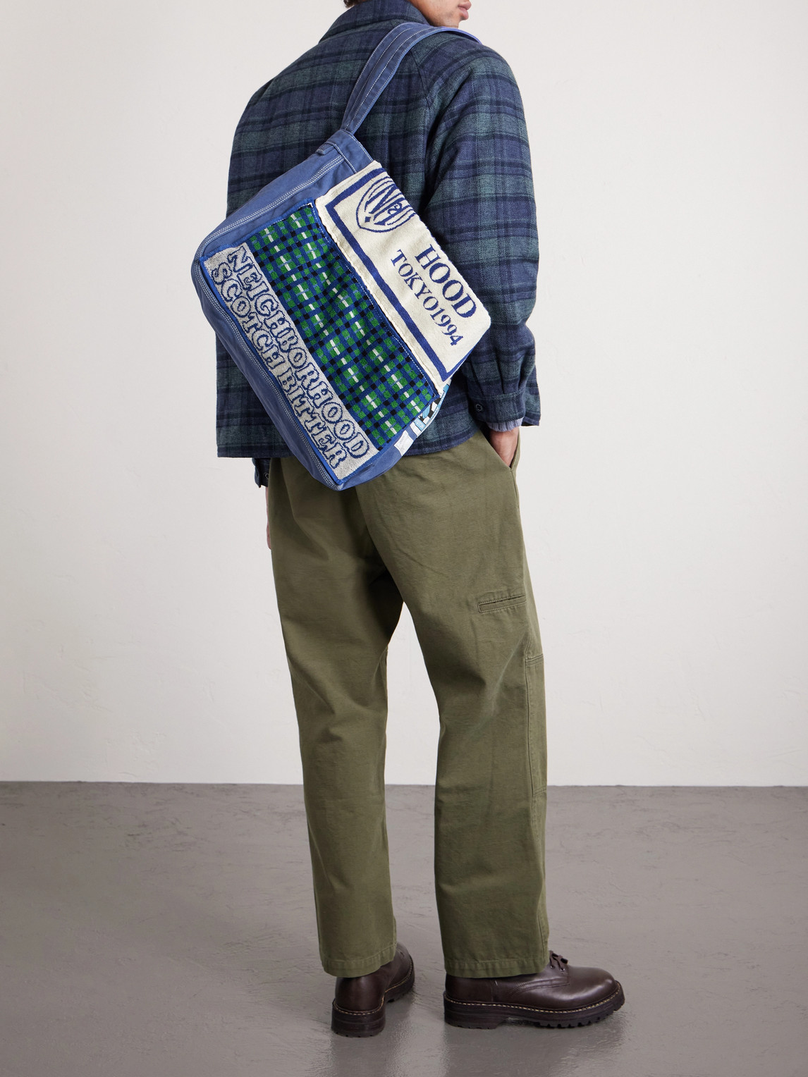 Neighborhood Newspaper Mod Appliquéd Terry-trimmed Cotton-canvas Tote Bag In Blue