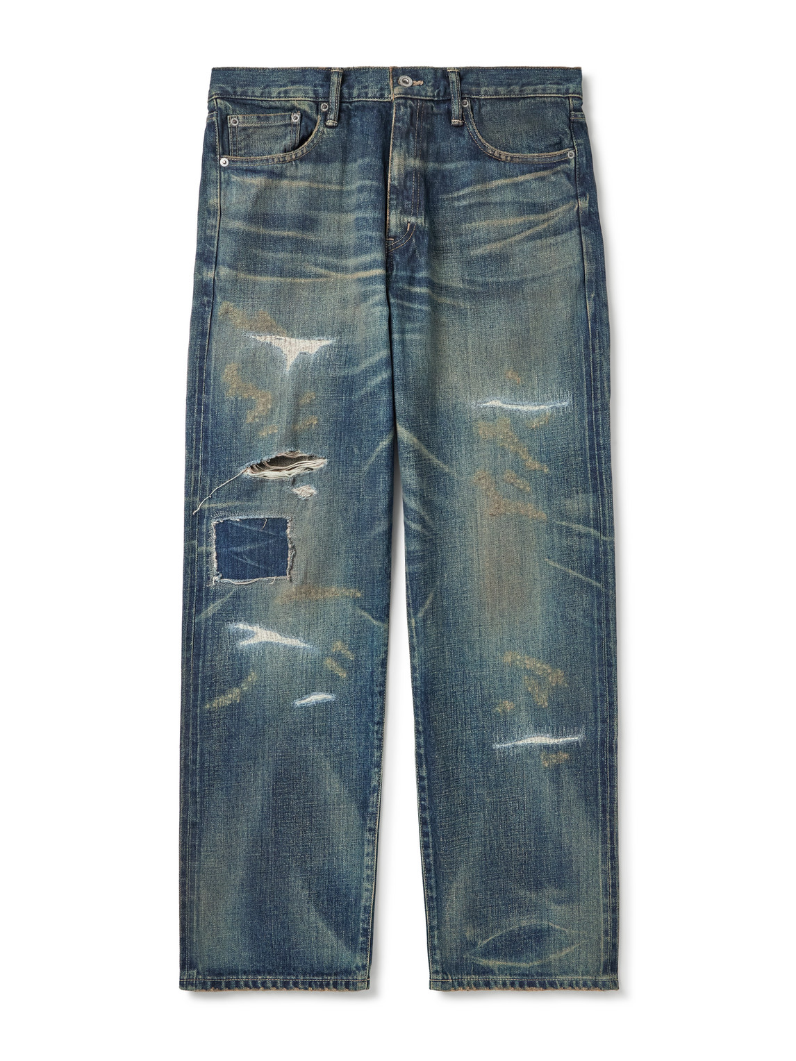Neighborhood Savage Wide-leg Distressed Jeans In Blue