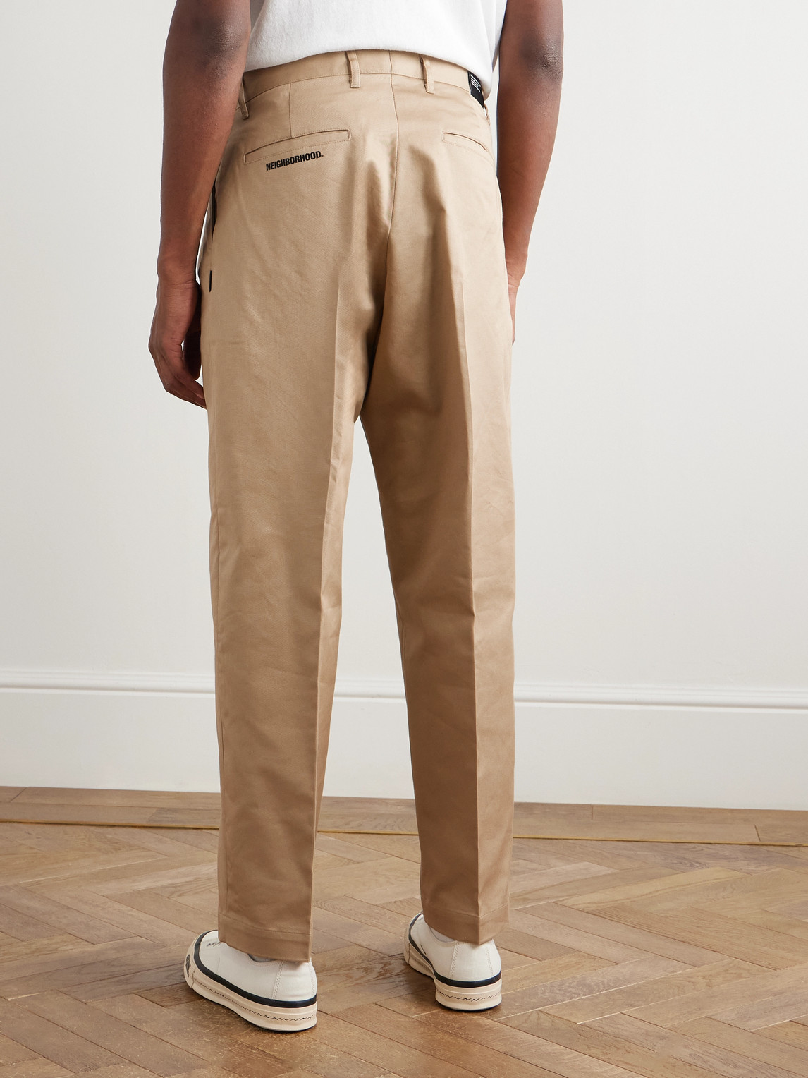 Neighborhood Two Tuck Straight-leg Cotton-blend Trousers In Neutral