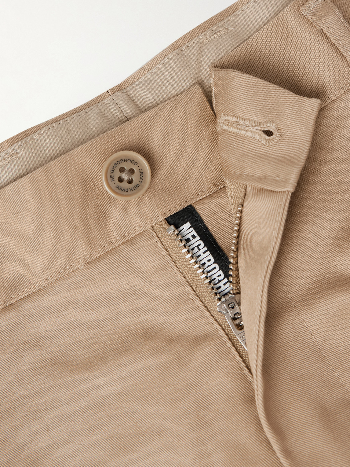 Neighborhood Two Tuck Straight-leg Cotton-blend Trousers In Neutral