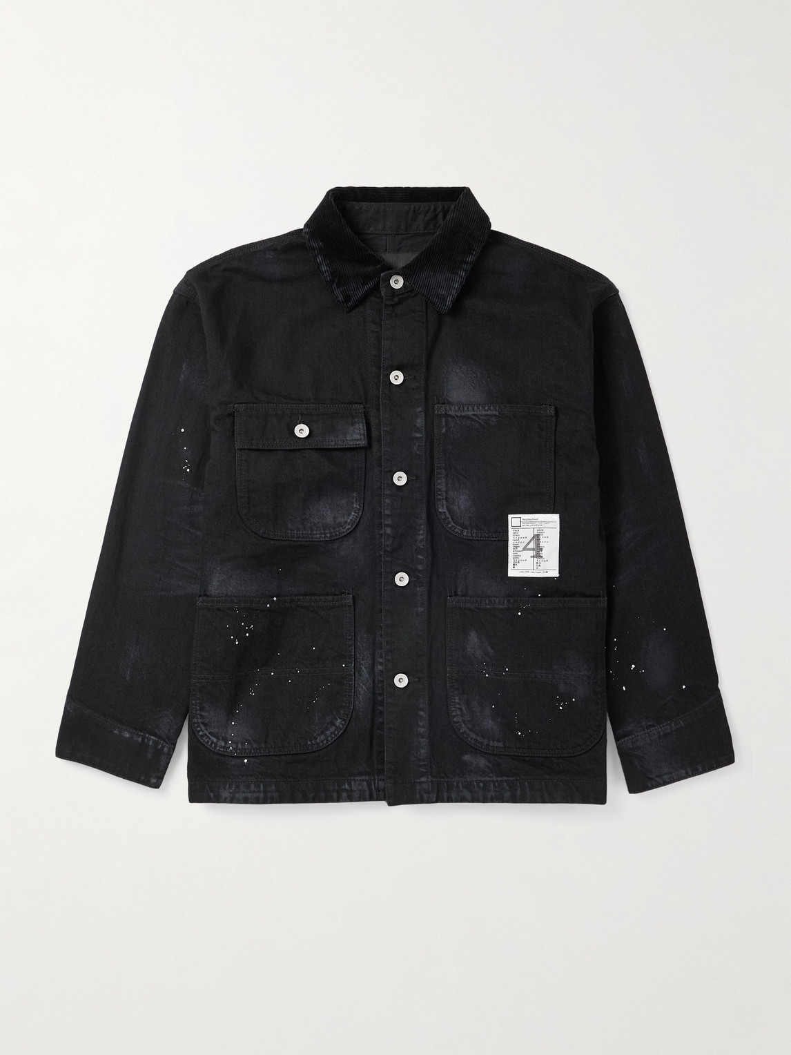 Neighborhood Corduroy-Trimmed Paint-plattered Denim Jacket - Men