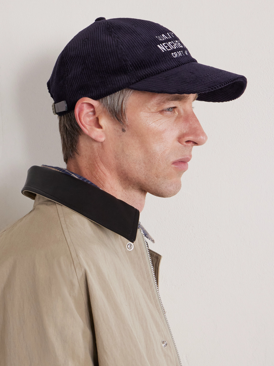 Neighborhood Logo-embroidered Cotton-corduroy Baseball Cap In Blue