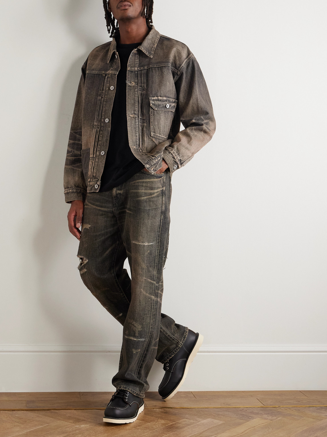 Neighborhood Savage Straight-leg Distressed Jeans In Black