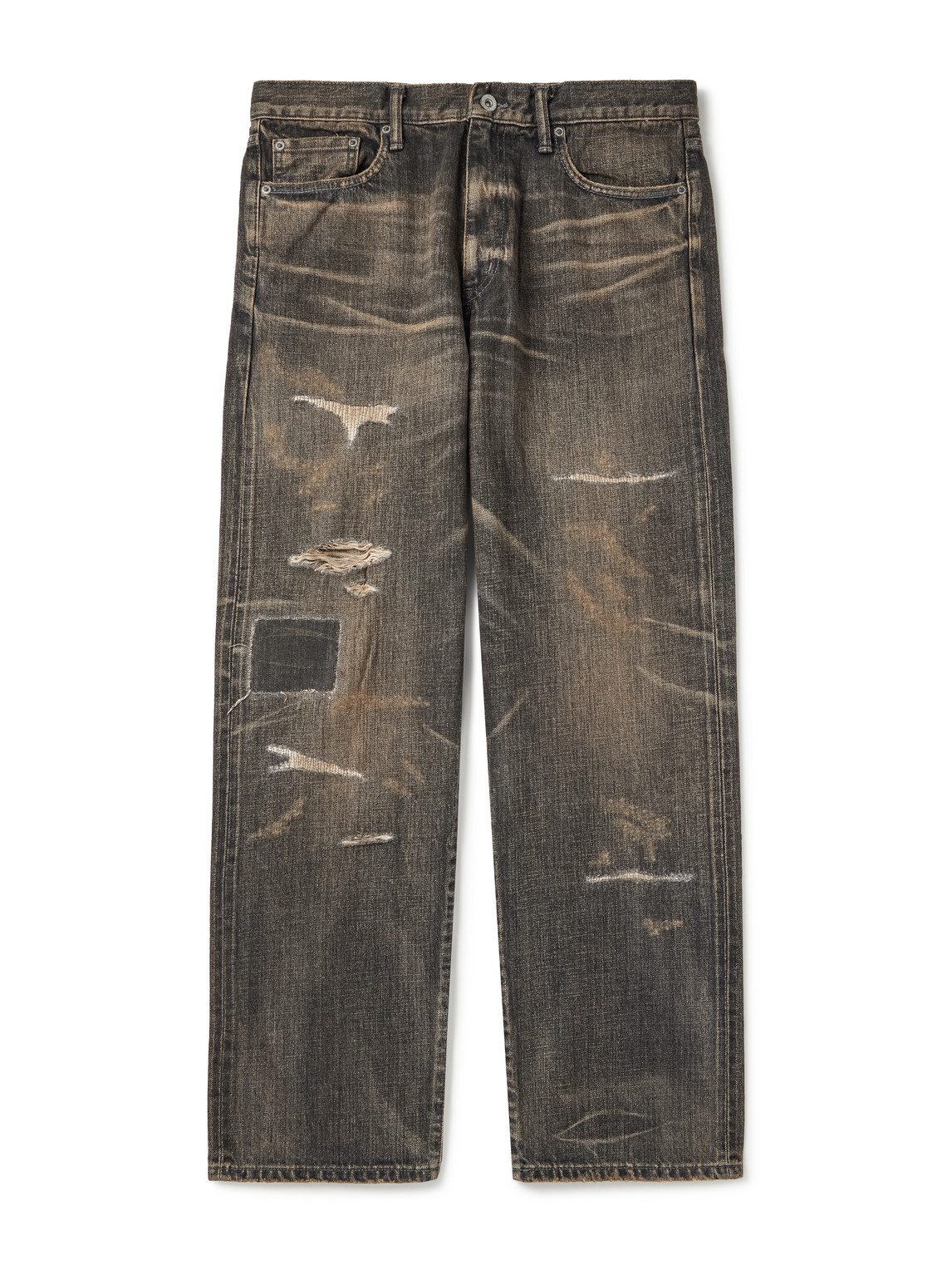Neighborhood Savage Straight-leg Distressed Jeans In Black