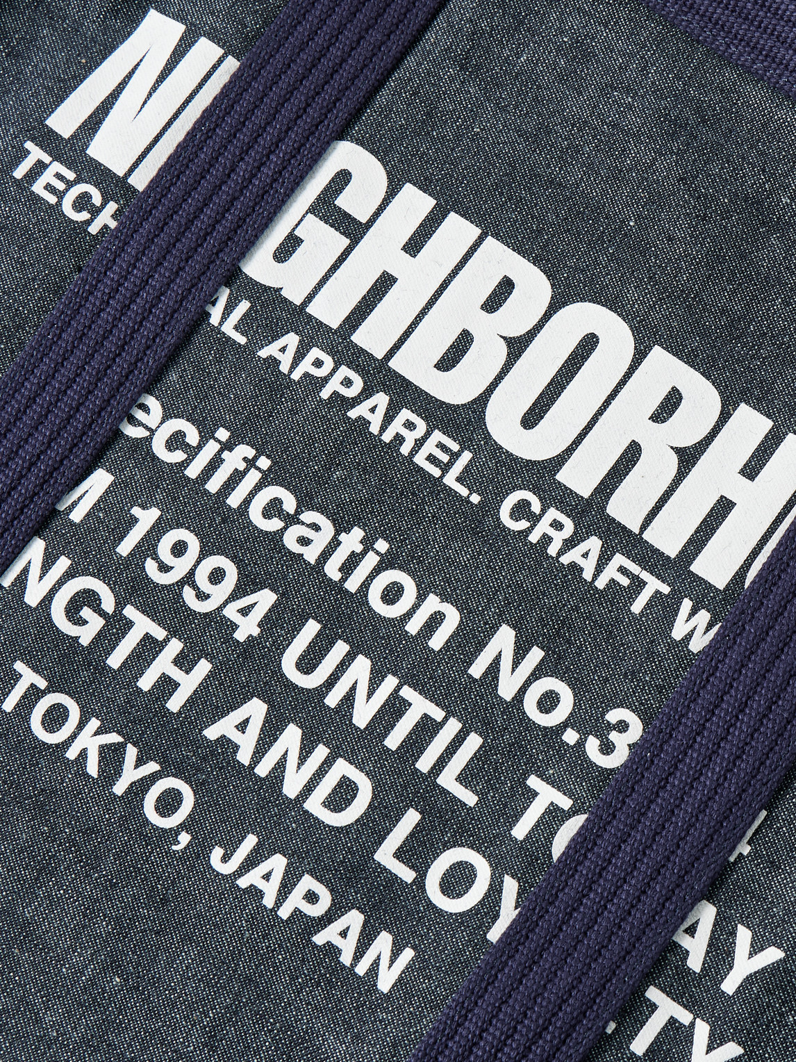 Neighborhood Canvas-trimmed Logo-print Denim Tote Bag In Blue