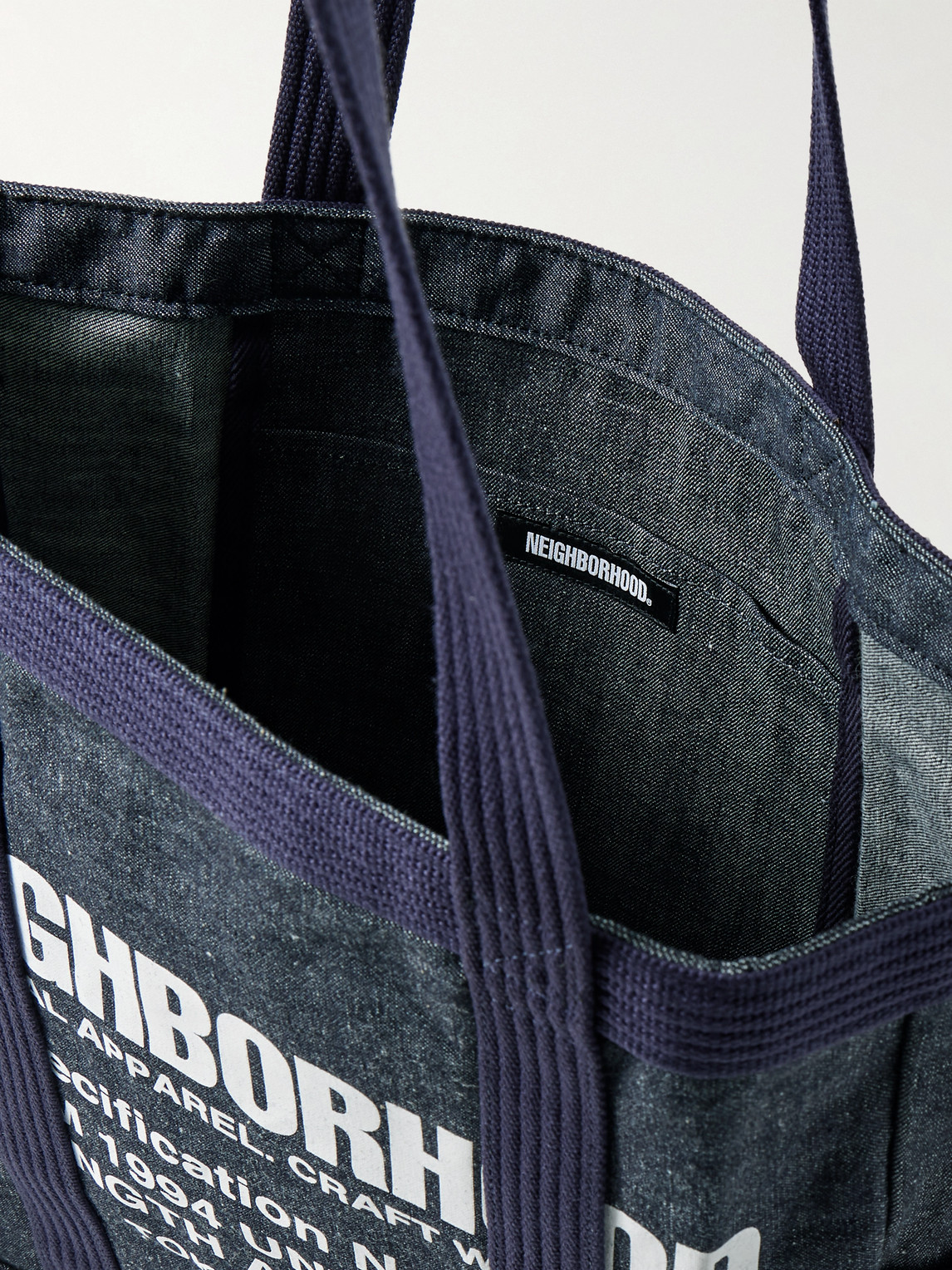 Neighborhood Canvas-trimmed Logo-print Denim Tote Bag In Blue