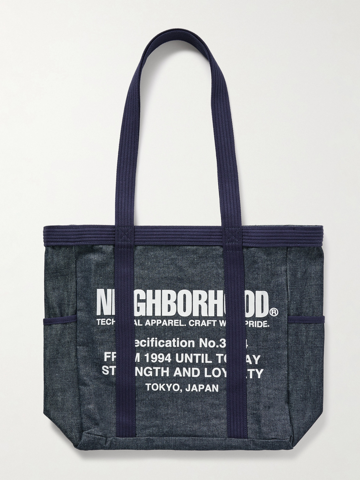 Neighborhood Canvas-Trimmed Logo-Print Denim Tote Bag - Men
