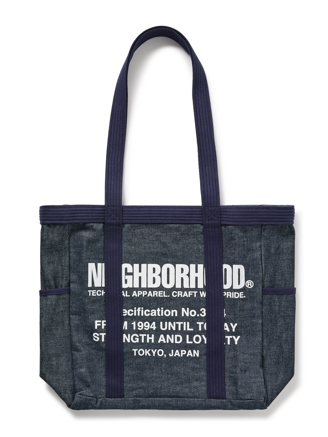 Neighborhood Canvas-trimmed Logo-print Denim Tote Bag In Blue