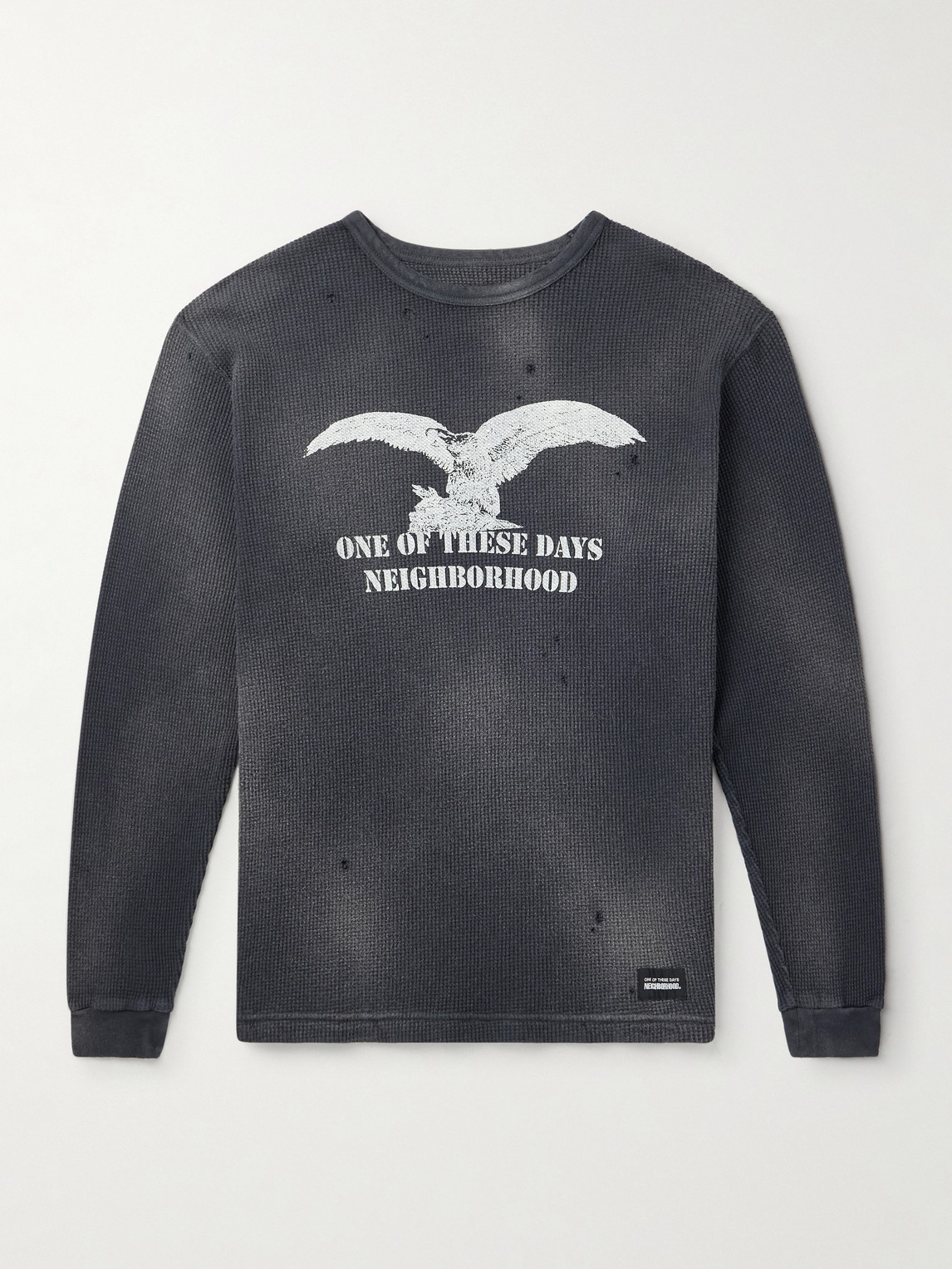 Neighborhood OOTD Distressed Printed Waffle-Knit Cotton T-hirt - Men