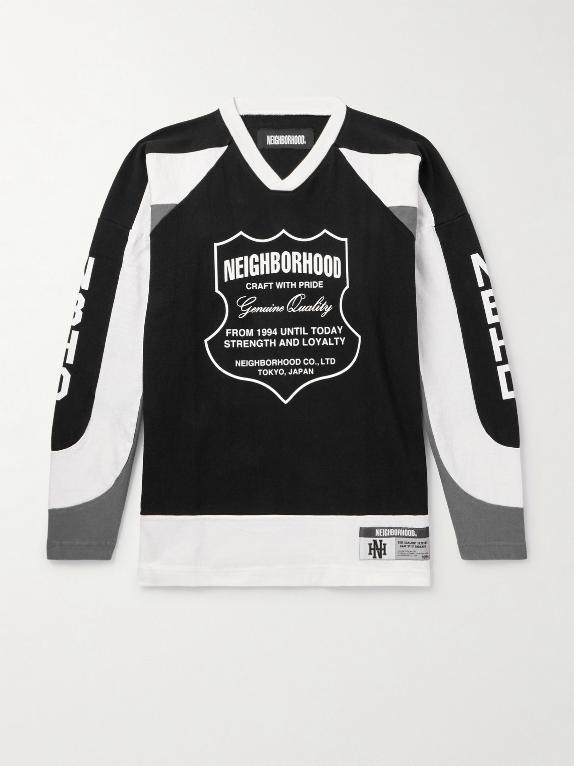 Neighborhood Logo-Appliquéd Printed Colour-Block Cotton-Jersey T-hirt - Men