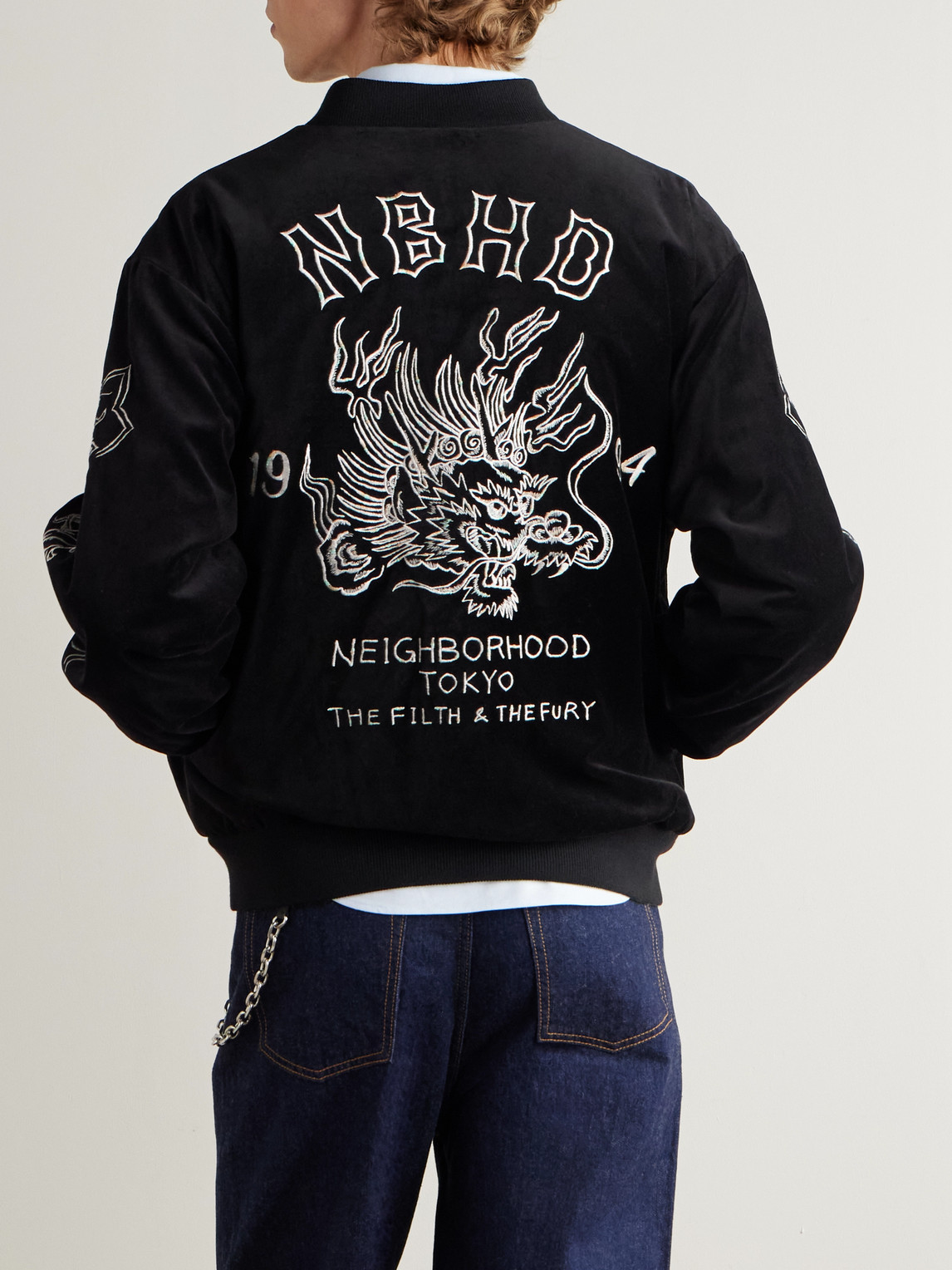  Neighborhood - Souvenir Reversible Embroidered Cotton-velvet And Satin Bomber Jacket - Men - Black - M 