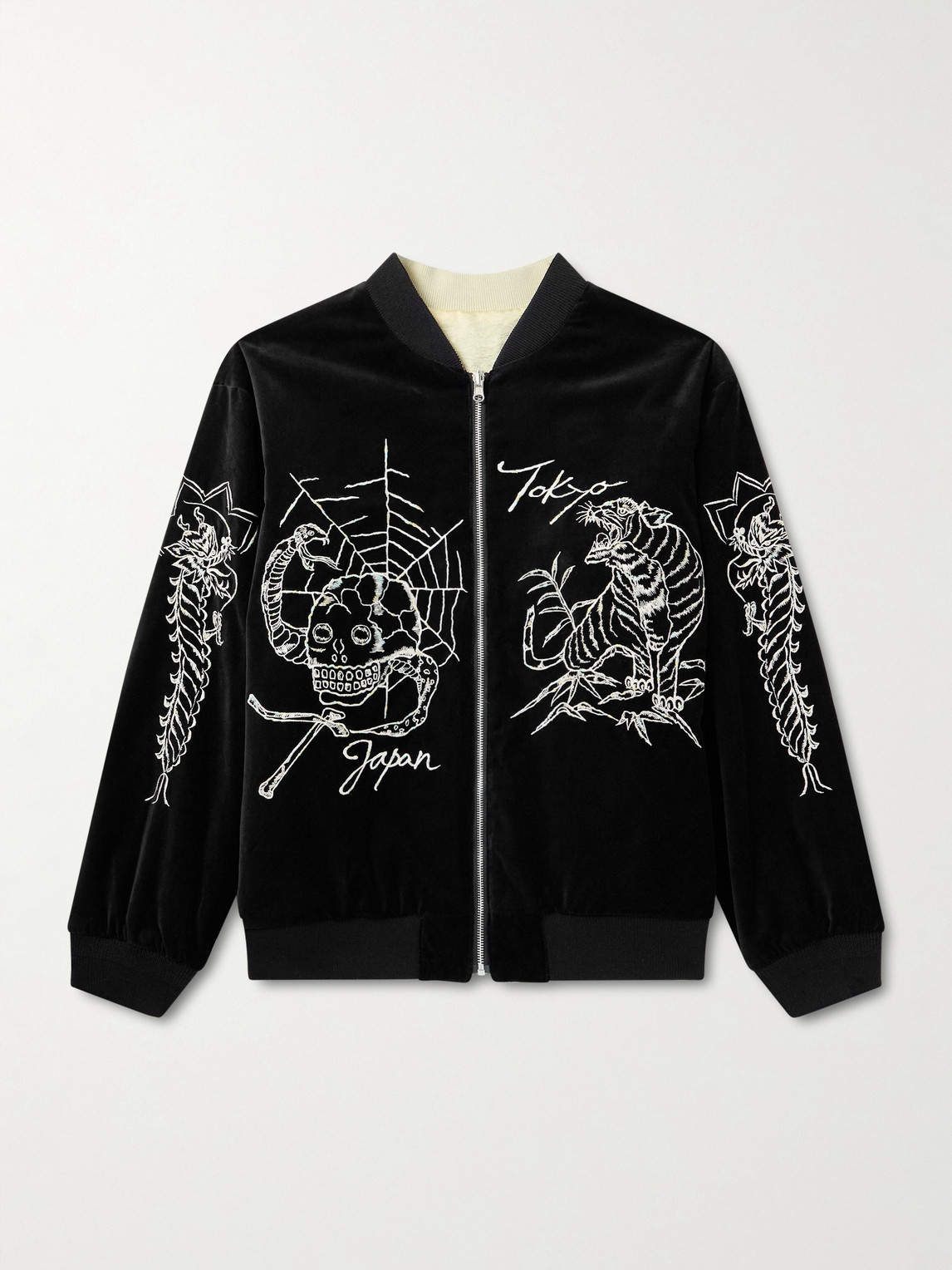 Neighborhood ouvenir Reversible Embroidered Cotton-Velvet and atin Bomber Jacket - Men