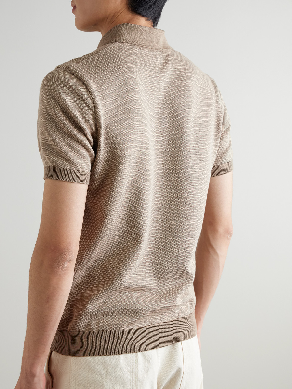  Mr P. - Honeycomb-knit Organic Cotton Polo Shirt - Men - Brown - Xs 