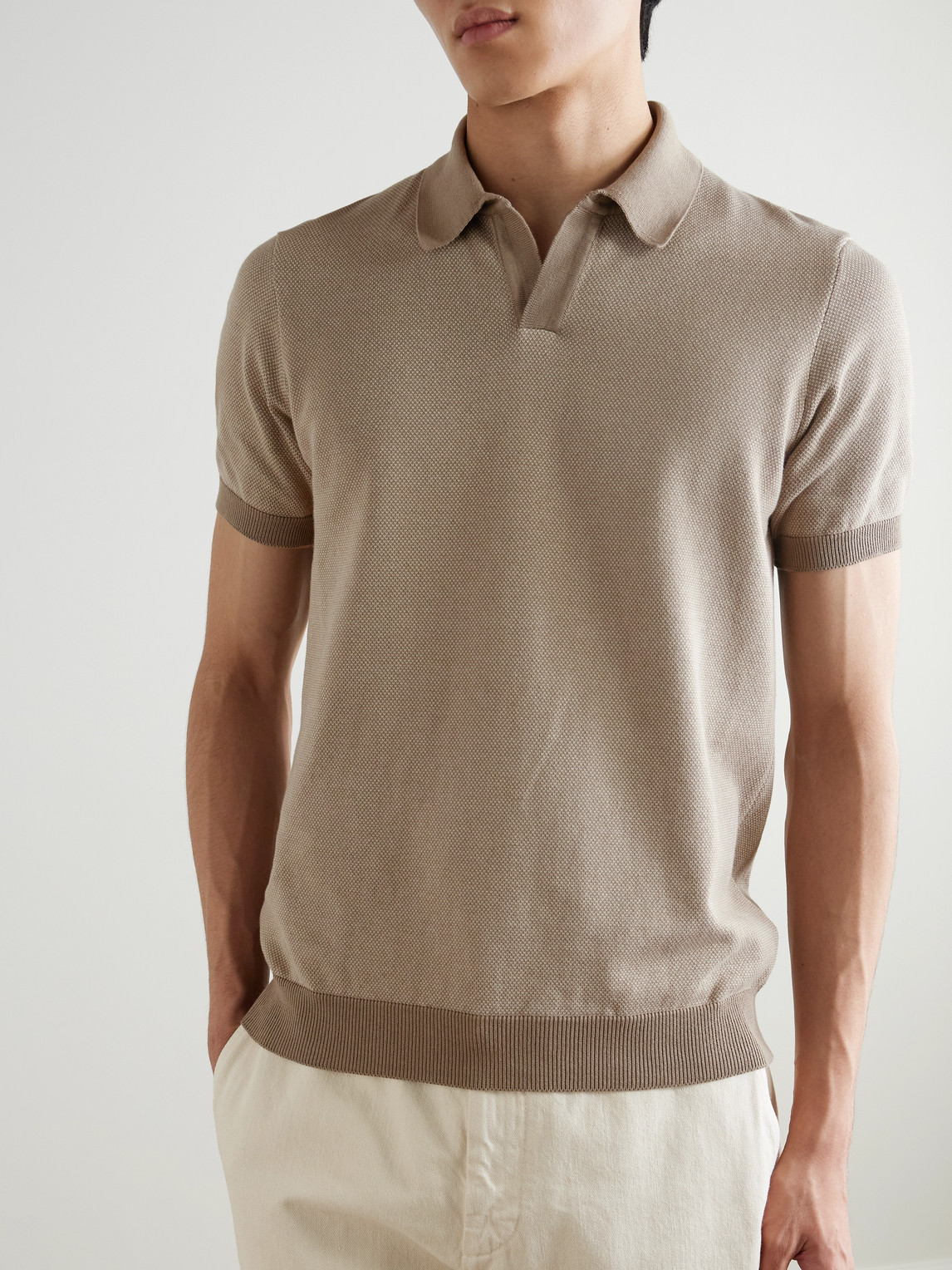  Mr P. - Honeycomb-knit Organic Cotton Polo Shirt - Men - Brown - Xs 